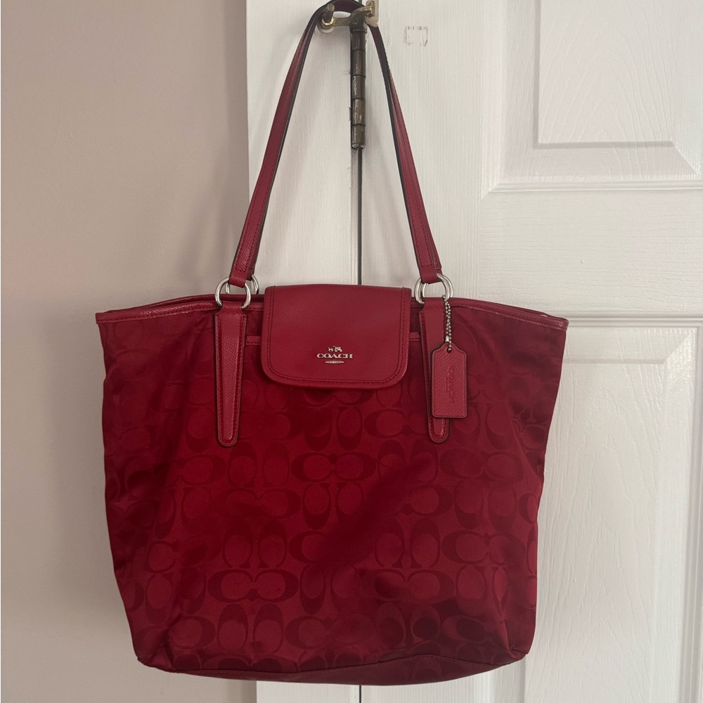 Coach Red Signature Tote Bag